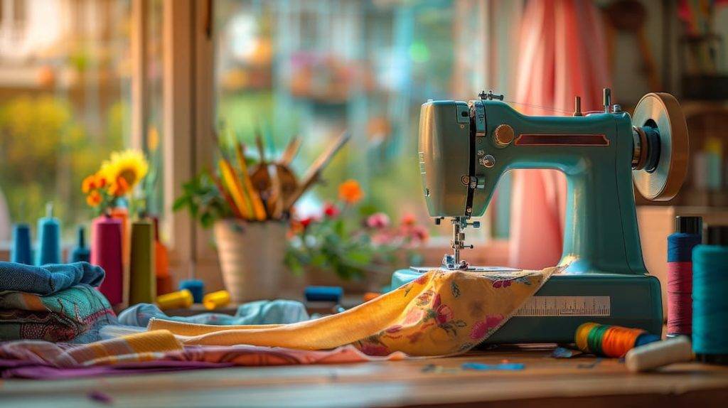 Sewing station set up by window